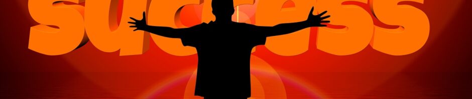 a banner with a person and word success on it